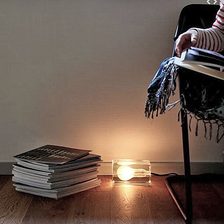 Glass Block Table Lamp, Hand-Cast, G9
