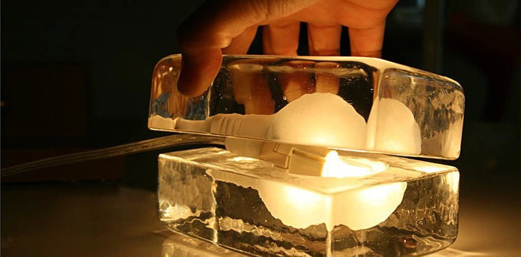Glass Block Table Lamp, Hand-Cast, G9