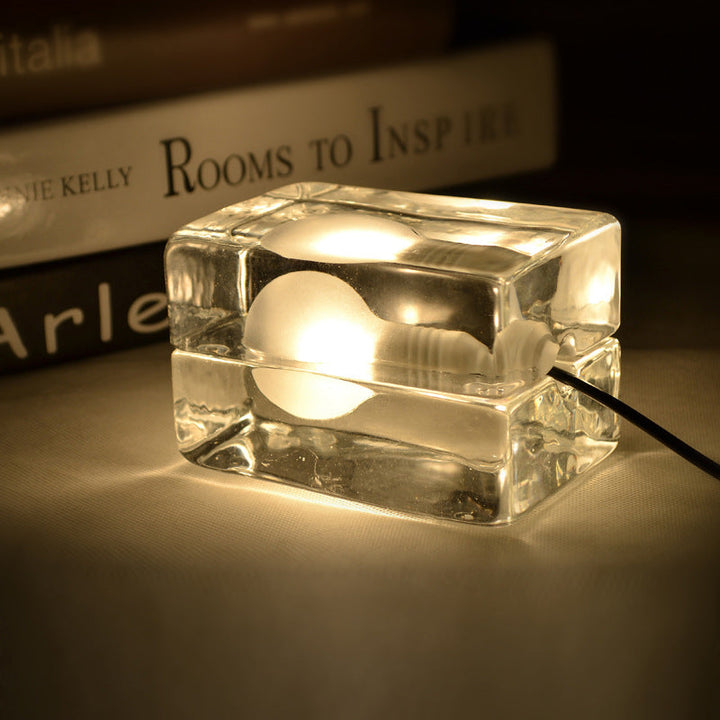 Glass Block Table Lamp, Hand-Cast, G9
