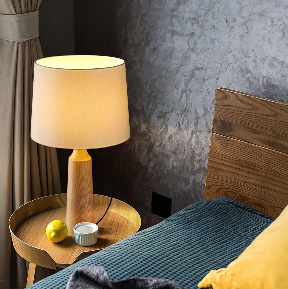 Handcrafted Wood Table Lamp with Linen Shade - Elegant Ashwood Design 1