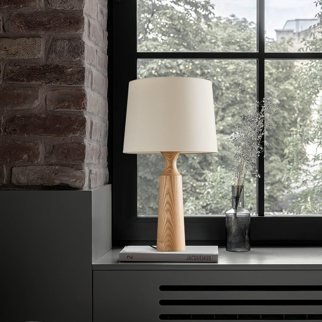 Handcrafted Wood Table Lamp with Linen Shade - Elegant Ashwood Design 3