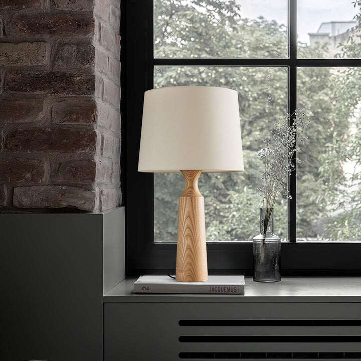 Handcrafted Wood Table Lamp with Linen Shade - Elegant Ashwood Design 3