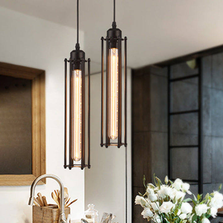 Industrial Black Iron Cage Pendant Light - Modern Vintage Ceiling Fixture 0
