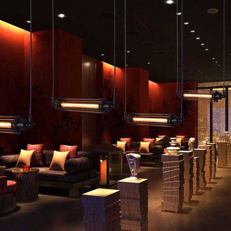 Industrial Black Iron Cage Pendant Light - Modern Vintage Ceiling Fixture 1