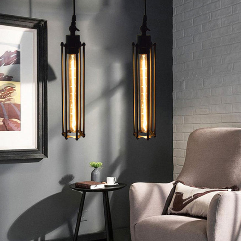 Industrial Black Iron Cage Pendant Light - Modern Vintage Ceiling Fixture 3