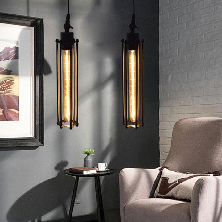 Industrial Black Iron Cage Pendant Light - Modern Vintage Ceiling Fixture 3