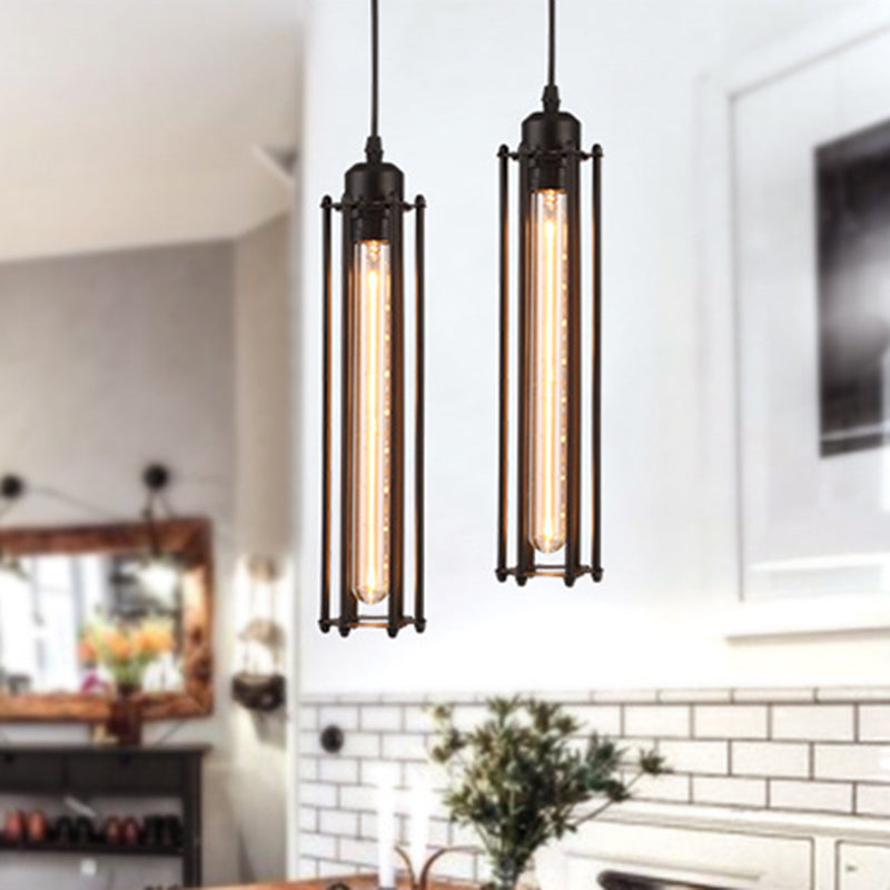 Industrial Black Iron Cage Pendant Light - Modern Vintage Ceiling Fixture 8