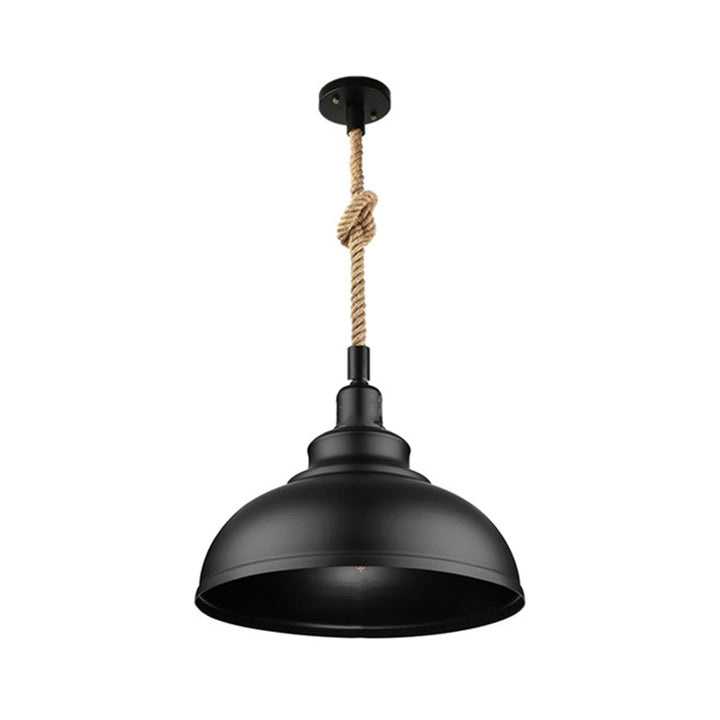 Industrial Cage Pendant Light with Hemp Rope Cord - Black Metal Ceiling Lamp 3