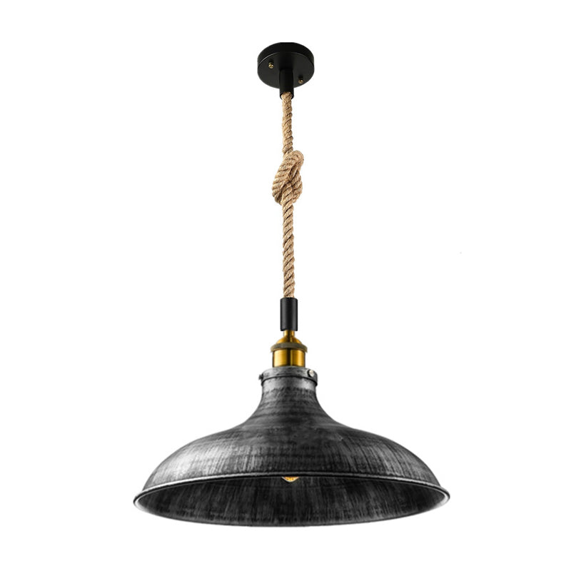 Industrial Cage Pendant Light with Hemp Rope Cord - Black Metal Ceiling Lamp 5