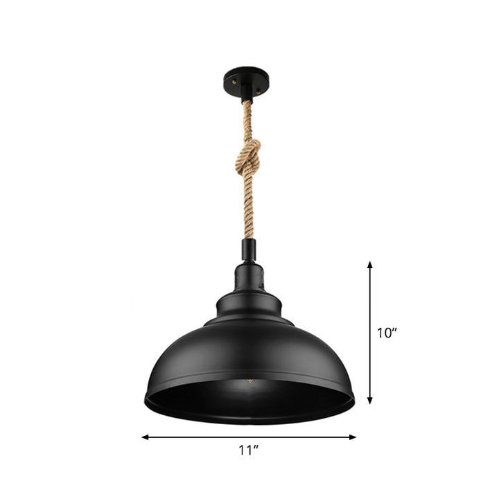Industrial Cage Pendant Light with Hemp Rope Cord - Black Metal Ceiling Lamp 7