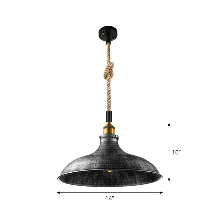 Industrial Cage Pendant Light with Hemp Rope Cord - Black Metal Ceiling Lamp 8