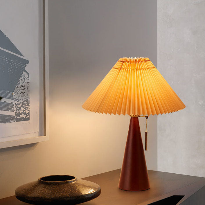 Japanese Minimalist Pleated Wooden LED Table Lamp - Natural Wood Base with Fabric Shade 1