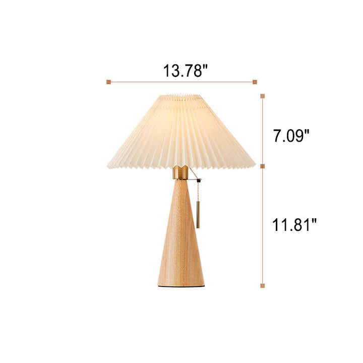 Japanese Minimalist Pleated Wooden LED Table Lamp - Natural Wood Base with Fabric Shade 5