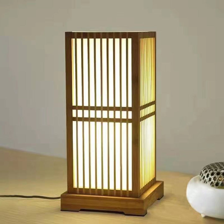 Japanese Minimalist Wooden Square Column Table Lamp - 1-Light Plug-In Design 1