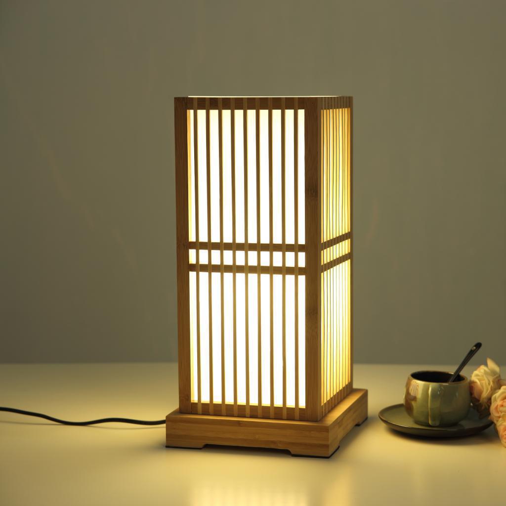 Japanese Minimalist Wooden Square Column Table Lamp - 1-Light Plug-In Design 2