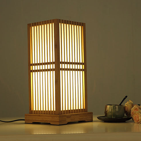 Japanese Minimalist Wooden Square Column Table Lamp - 1-Light Plug-In Design 3