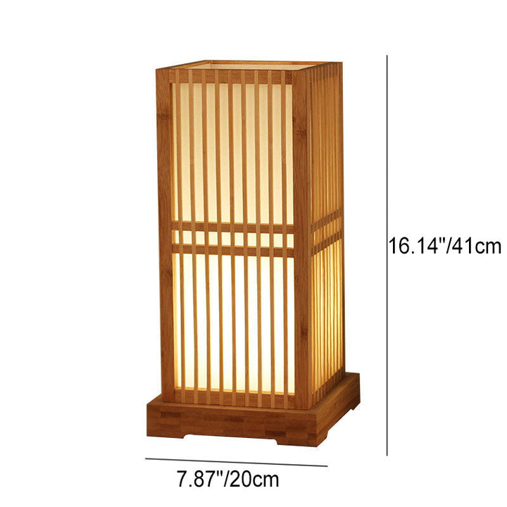 Japanese Minimalist Wooden Square Column Table Lamp - 1-Light Plug-In Design 4