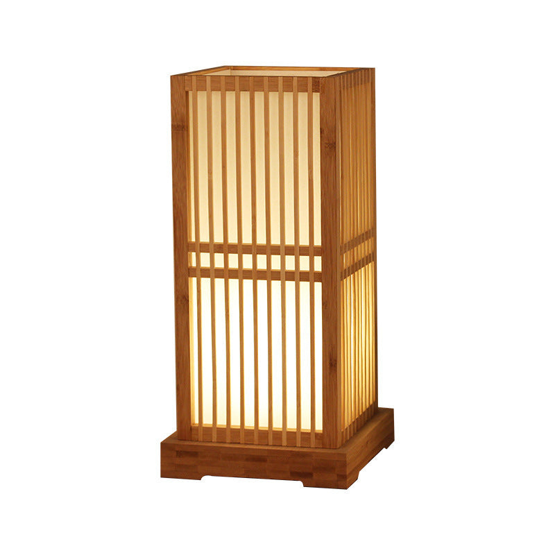 Japanese Minimalist Wooden Square Column Table Lamp - 1-Light Plug-In Design 5
