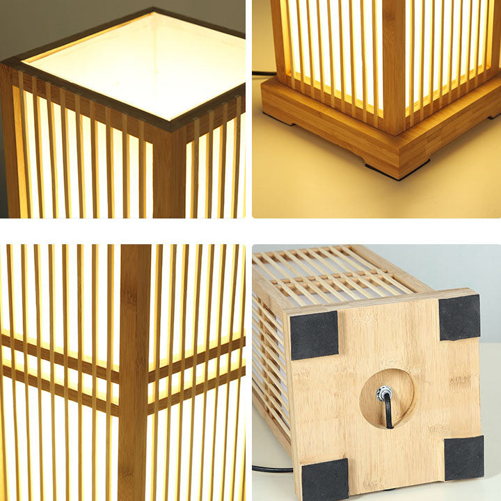 Japanese Minimalist Wooden Square Column Table Lamp - 1-Light Plug-In Design 6