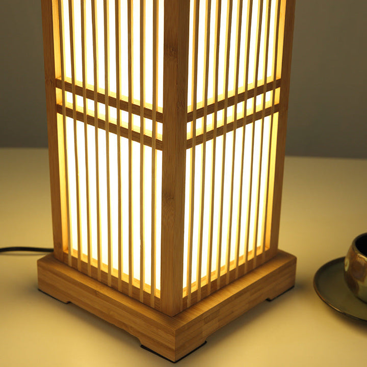 Japanese Minimalist Wooden Square Column Table Lamp - 1-Light Plug-In Design 7
