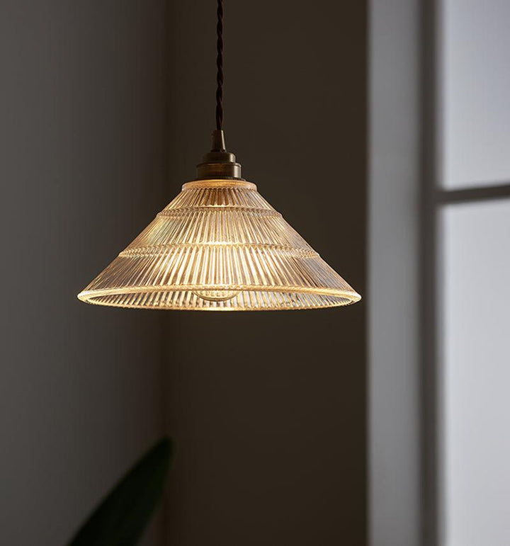 Ribbed Glass Pendant Light, Brass, E27