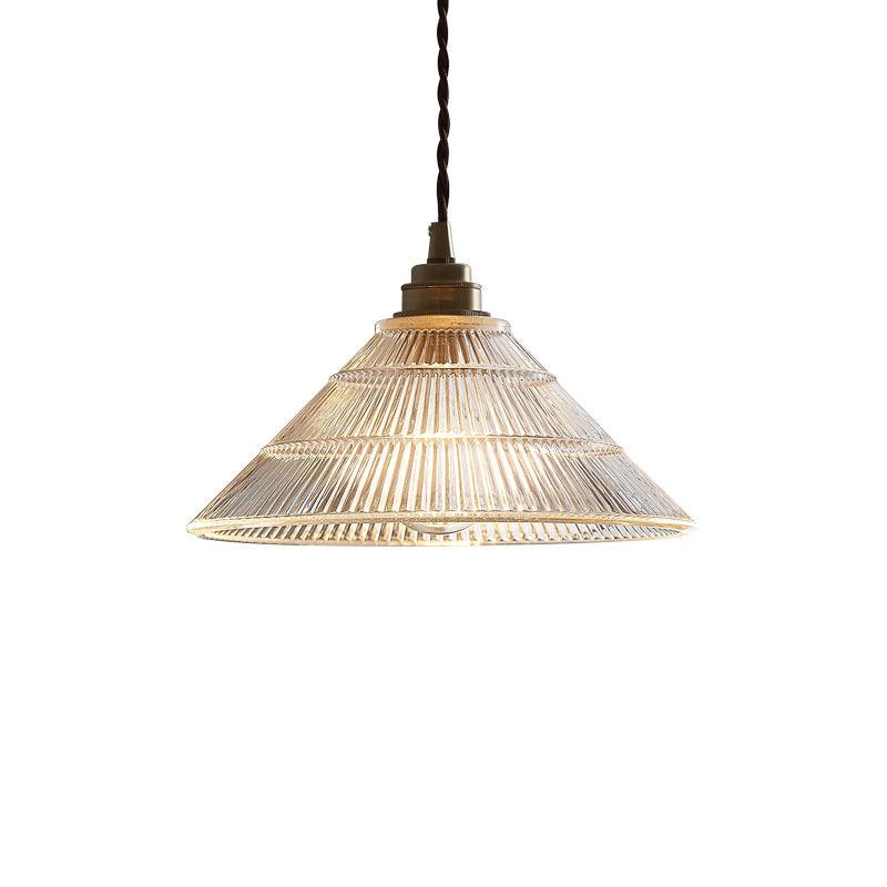 Ribbed Glass Pendant Light, Brass, E27