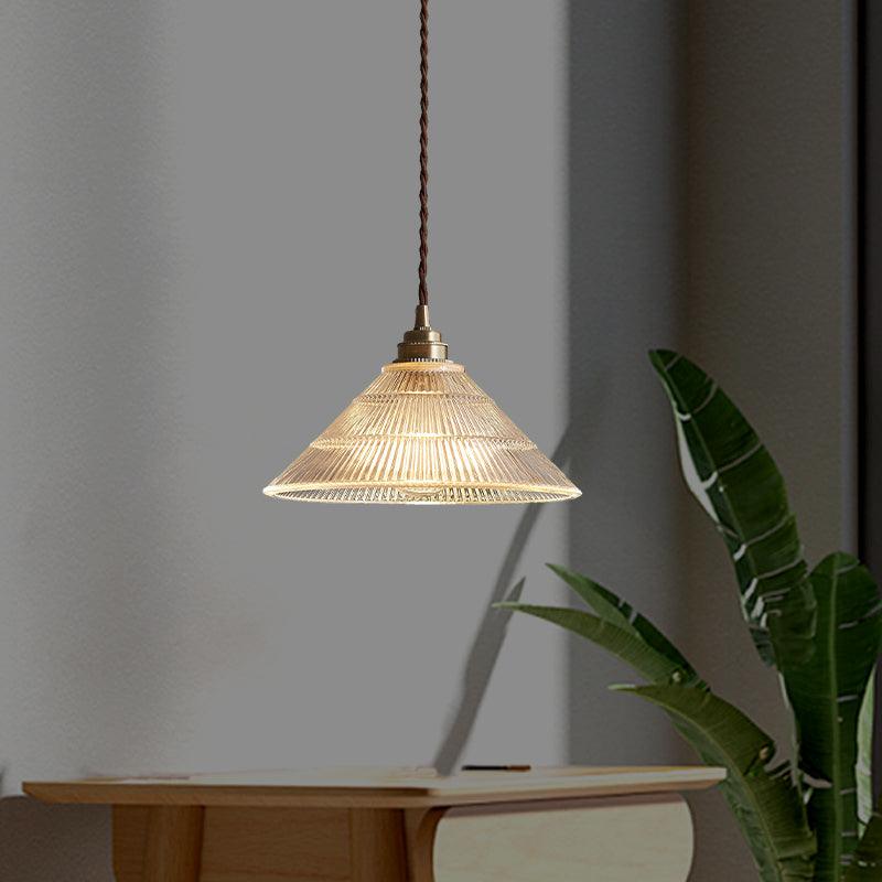 Ribbed Glass Pendant Light, Brass, E27