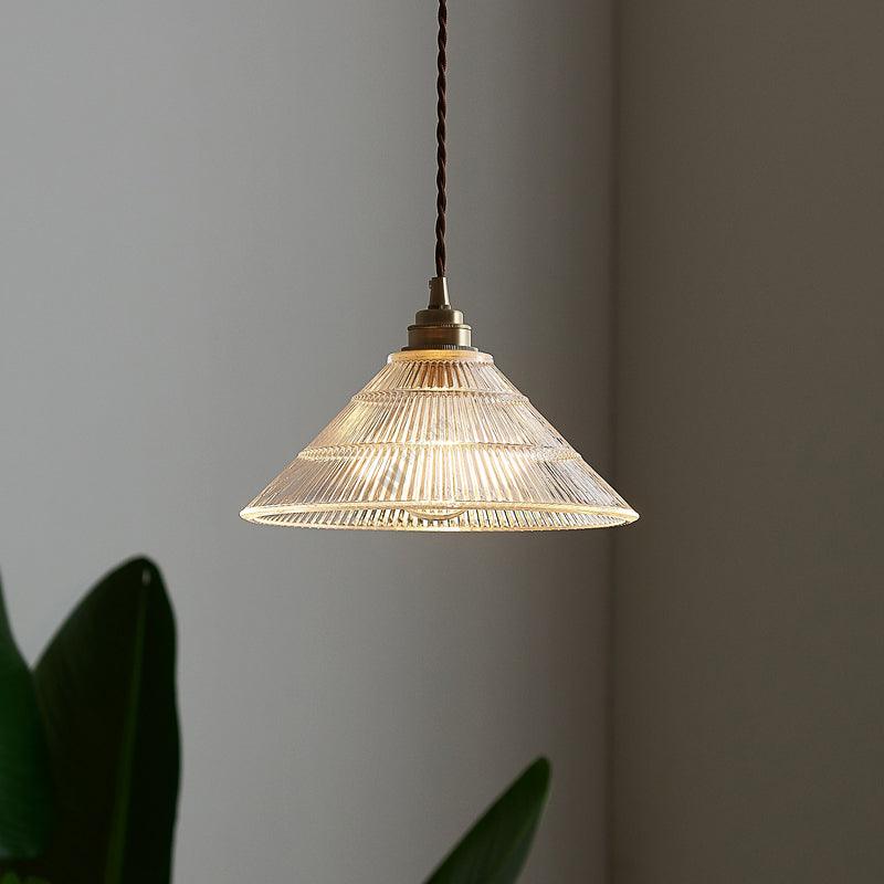 Ribbed Glass Pendant Light, Brass, E27