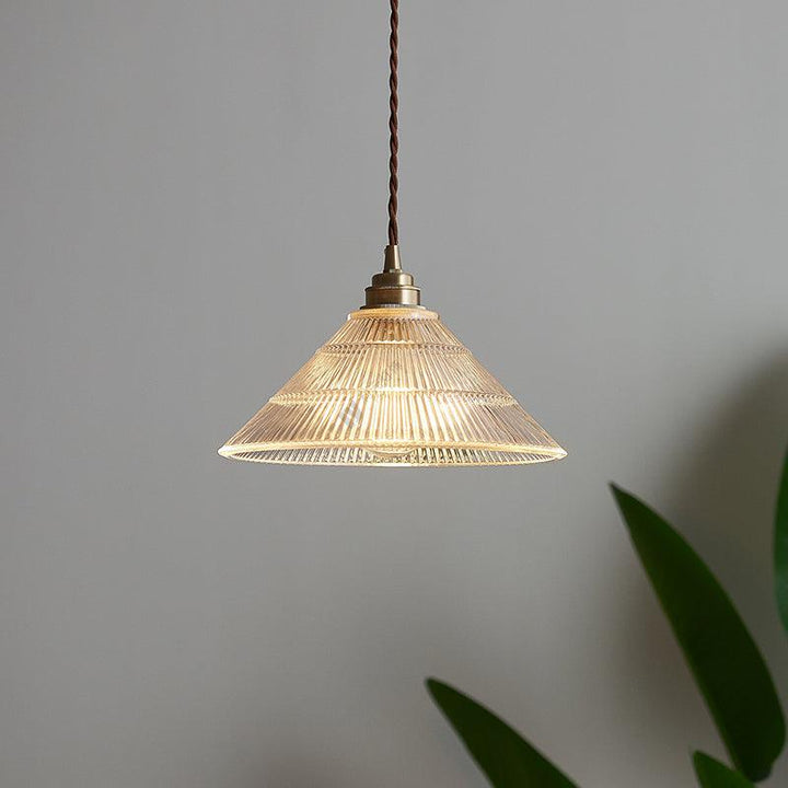 Ribbed Glass Pendant Light, Brass, E27