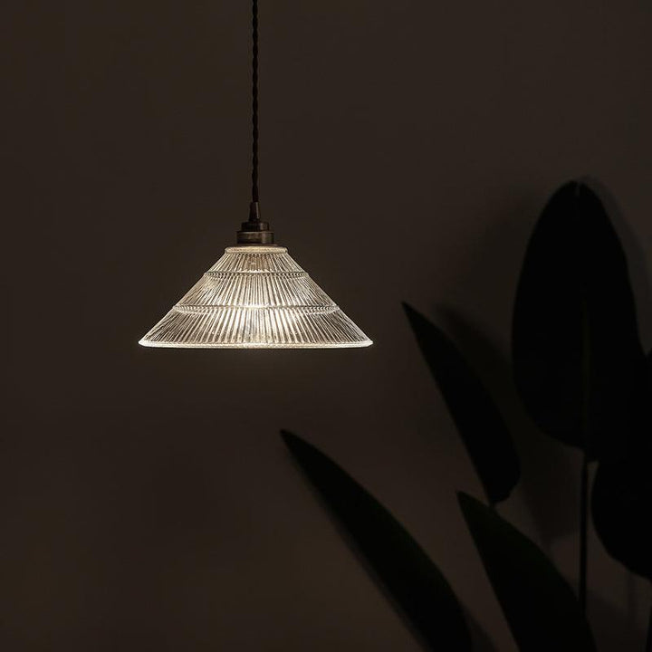 Ribbed Glass Pendant Light, Brass, E27