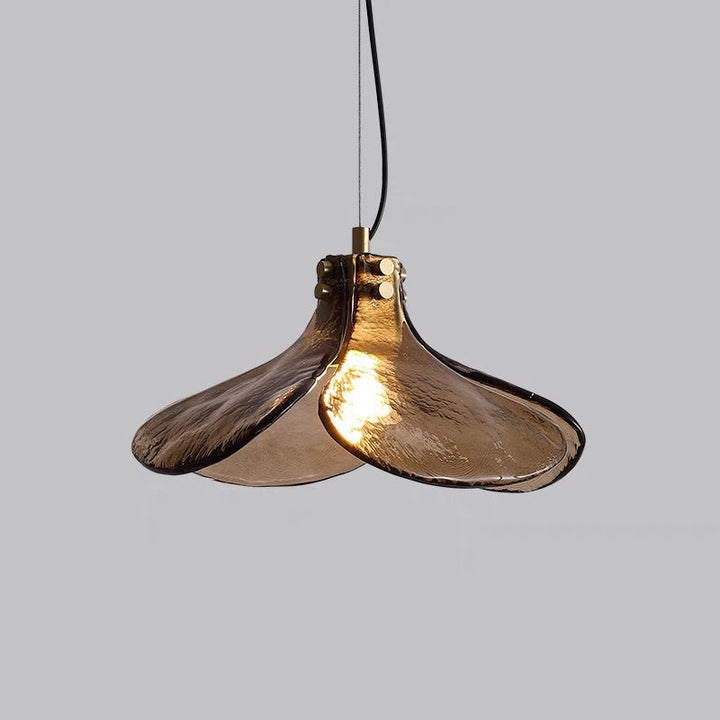 Amber Bloom Glass Pendant Light showing the brass suspension and amber glass