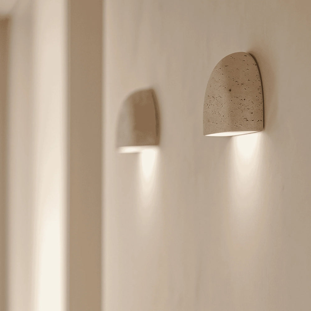 Travertine-Look Half Bowl Wall Light - View 2