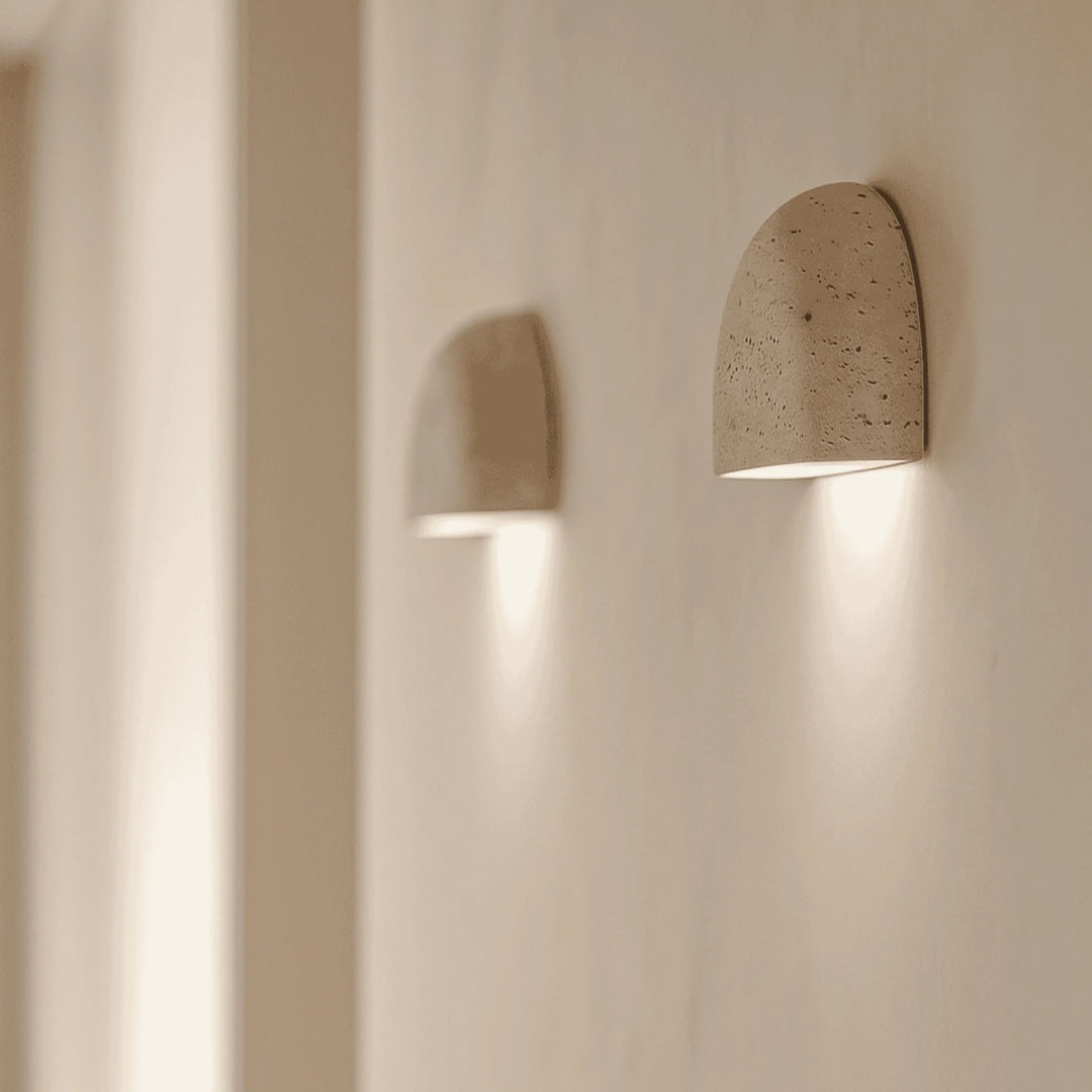 Travertine-Look Half Bowl Wall Light - View 2