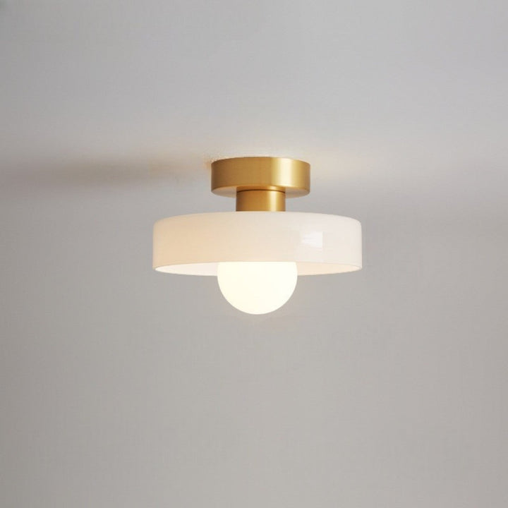 Modern Brass and Glass Flush Mount Ceiling Light Fixture for Hallway, Bedroom, or Dining Area - Soft Diffused Illumination 11
