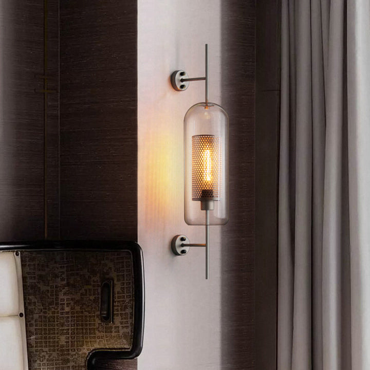 Modern Clear Glass Wall Lamp - Geometric Single-Bulb Fixture for Hallway and Living Spaces 3