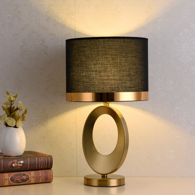 Modern Fabric Table Lamp with Sculptural Ring Base - Elegant Lighting for Home Decor 0