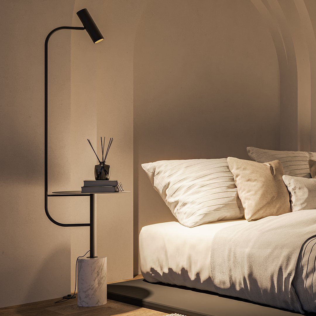 Modern Floor Lamp with Marble Base and Warm LED Light - Elegant Standing Lamp for Cozy Home Ambiance