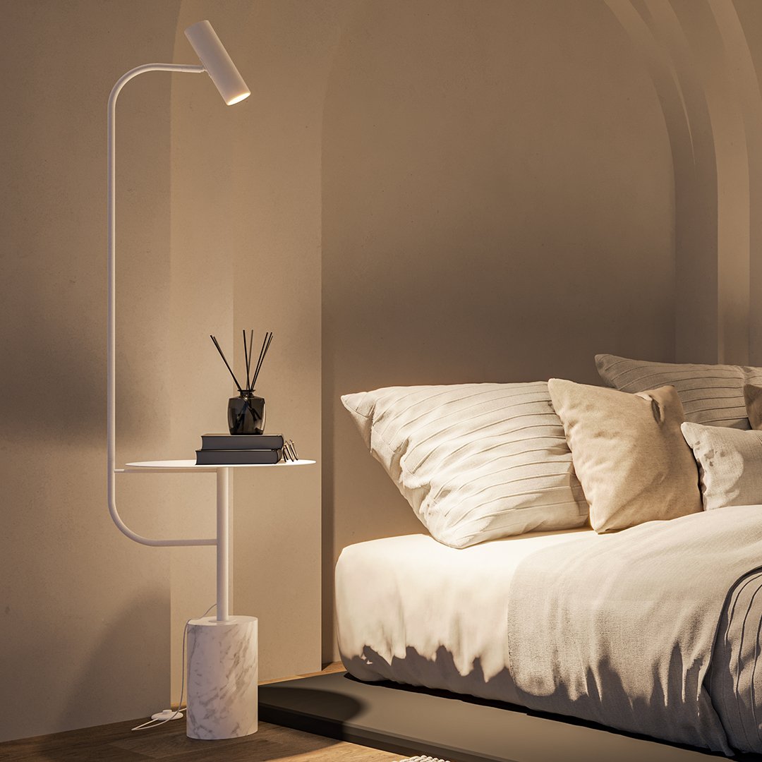 Modern Floor Lamp with Marble Base and Warm LED Light - Elegant Standing Lamp for Cozy Home Ambiance