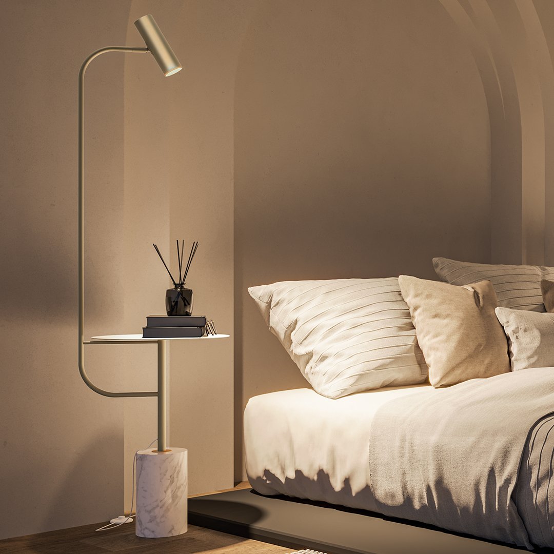 Modern Floor Lamp with Marble Base and Warm LED Light - Elegant Standing Lamp for Cozy Home Ambiance