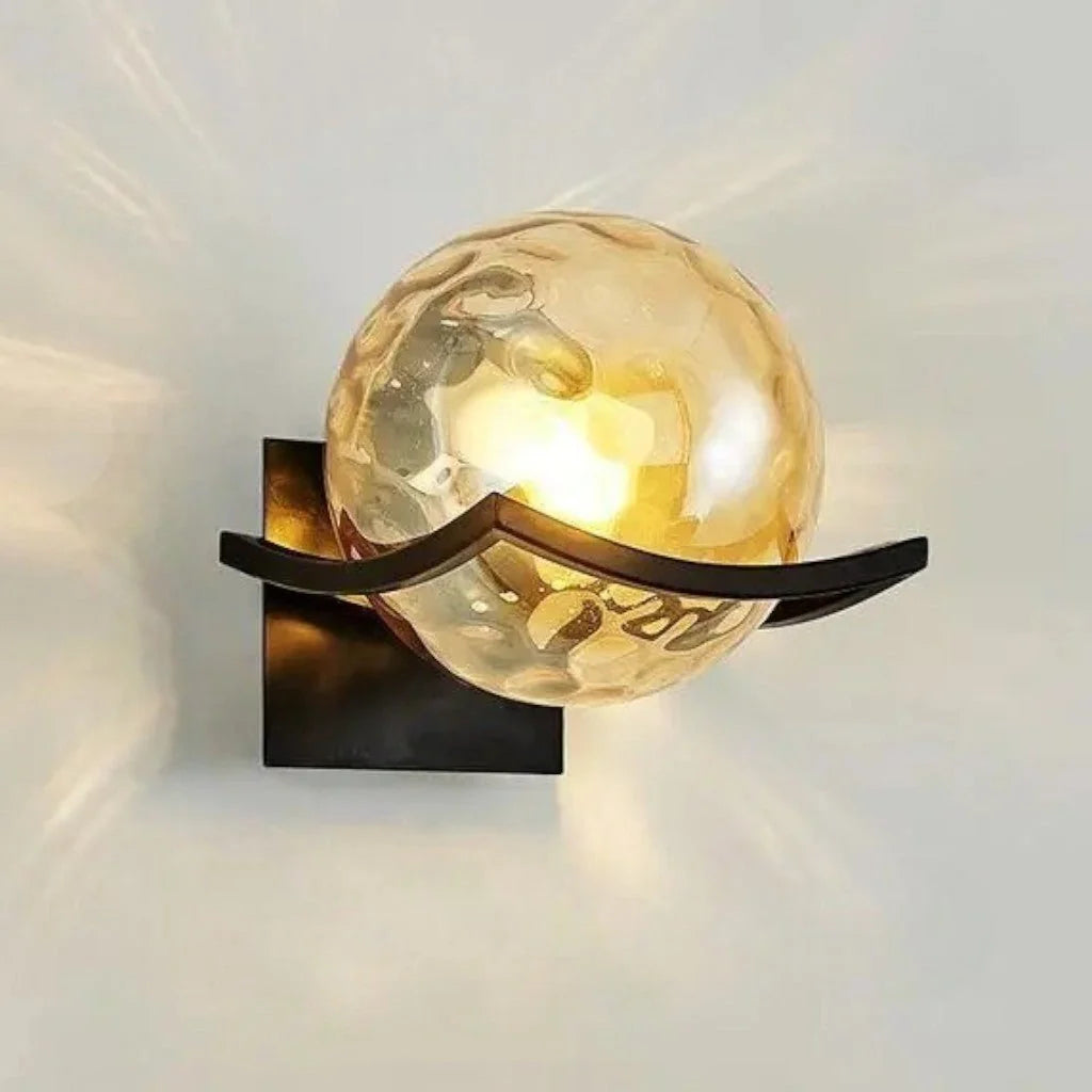 Glass Globe Wall Sconce in Amber Hammered