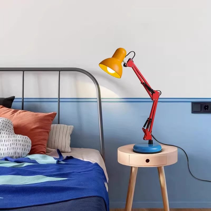 Modern Iron Half Circle Table Lamp - Stylish Desk Lamp for Bedroom and Study in Red, Blue, and Orange-Yellow 0