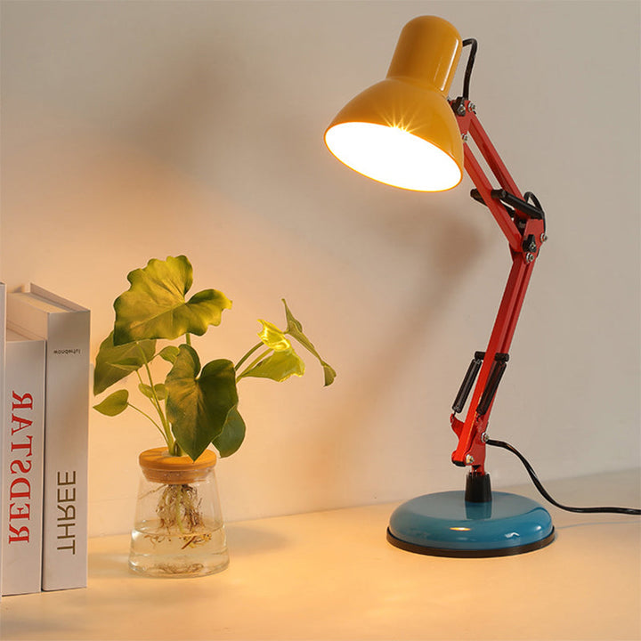 Modern Iron Half Circle Table Lamp - Stylish Desk Lamp for Bedroom and Study in Red, Blue, and Orange-Yellow 3