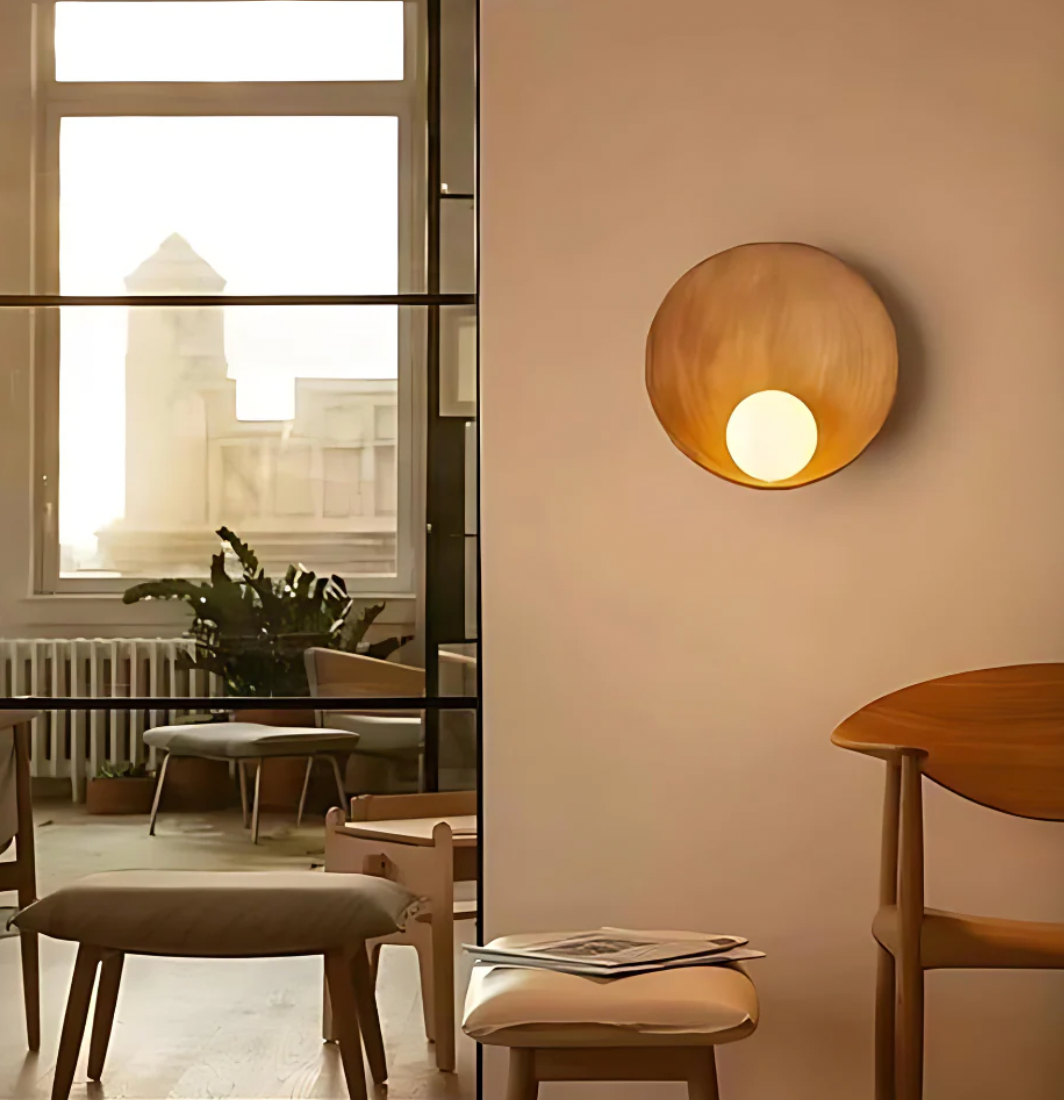 Modern Iron and Resin Wall Light Sconce - Minimalist Design with G4 Socket, 23 cm Diameter, Available in White or Wood Finish 2