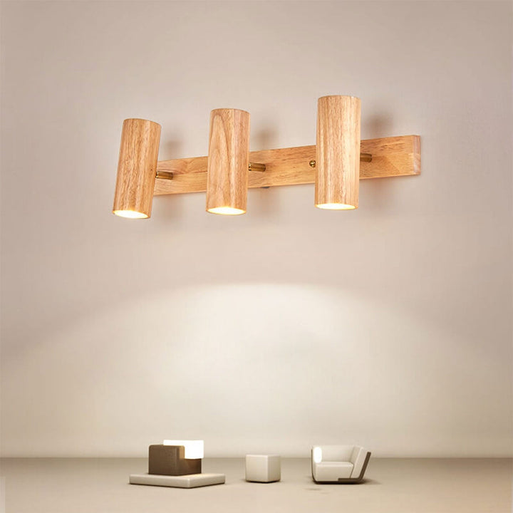 Modern Wooden Wall Light - Minimalist Track Spotlight Sconce with Adjustable Heads 10