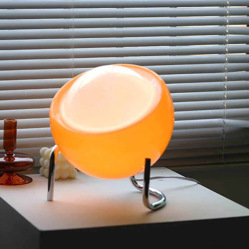 Nordic Vintage Orange Glass Table Lamp - Retro Scandinavian Design for Bedside or Desk Use 0
