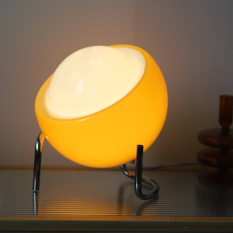 Nordic Vintage Orange Glass Table Lamp - Retro Scandinavian Design for Bedside or Desk Use 3