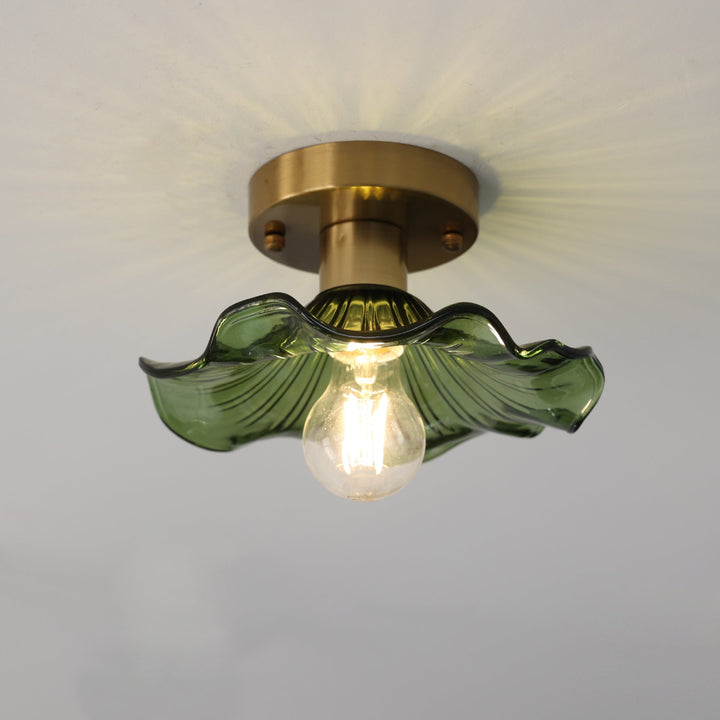 Vintage Floral Glass Ceiling Light in Green