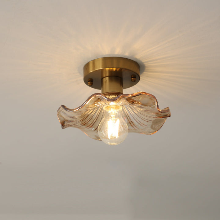 Vintage Floral Glass Ceiling Light in Amber