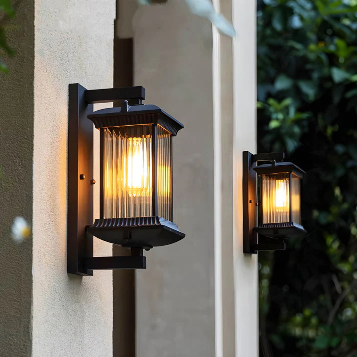 Outdoor Wall Light with Fluted Glass Panels and Coffee Brown Finish - Elegant LED Exterior Wall Lantern for Patios and Entryways 1