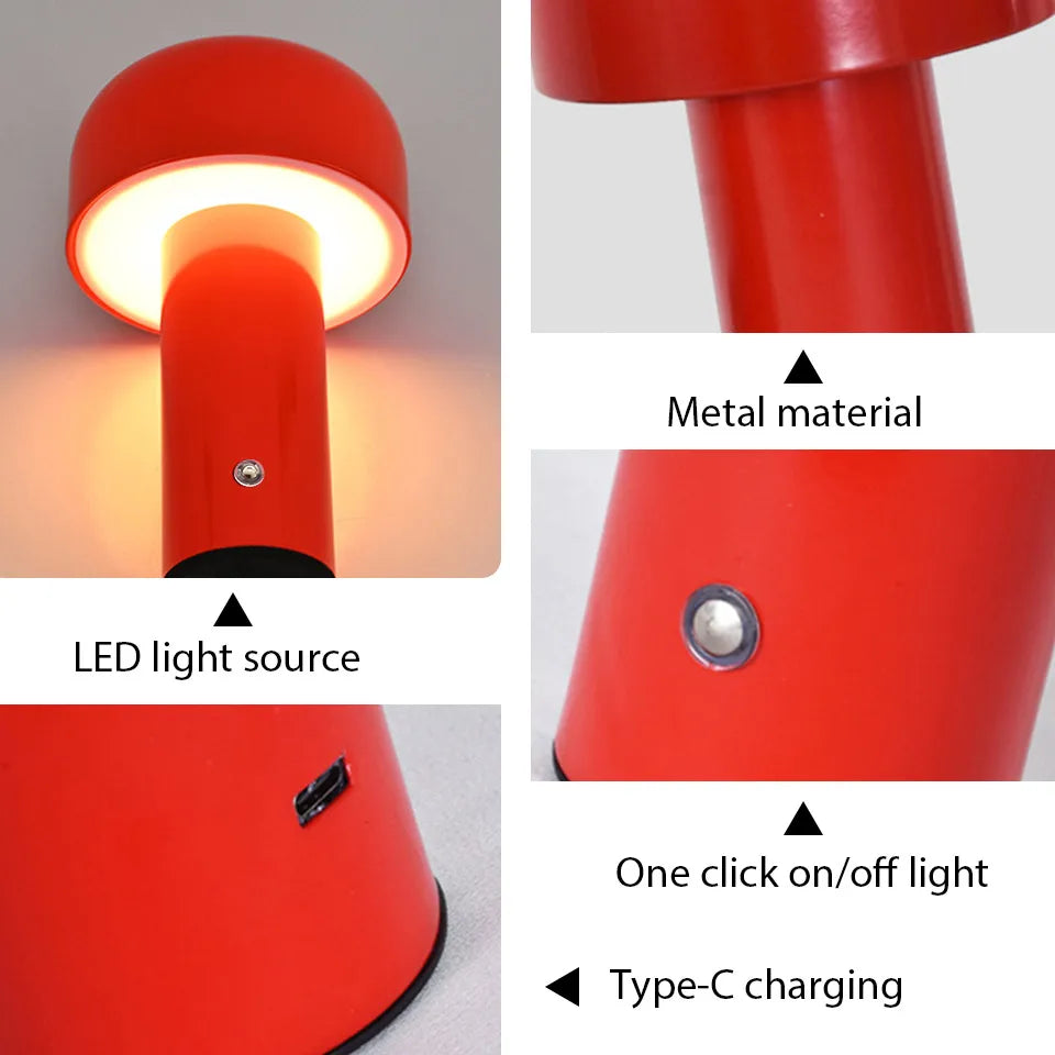 Portable LED Mushroom Table Lamp - Touch Control Cordless Bedside or Desk Light for Modern Decor 5